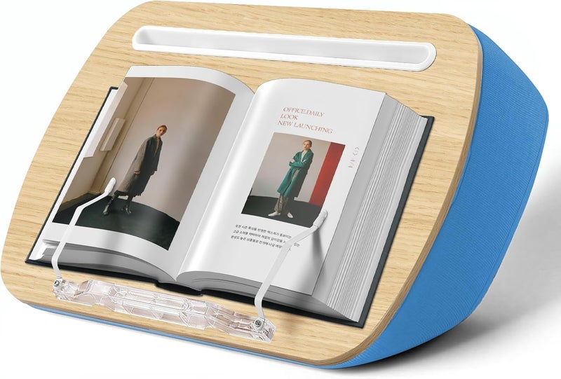SUETPRYE SUETPYE Beanbag Lap Book Holder for Reading Hands Free Comfortable Reading Pillow Stand Minimize Neck Strain Ideal Gifts for Book Reading Lovers in Bed or Anywhere Else with Book Rest(Blue) - Image 1